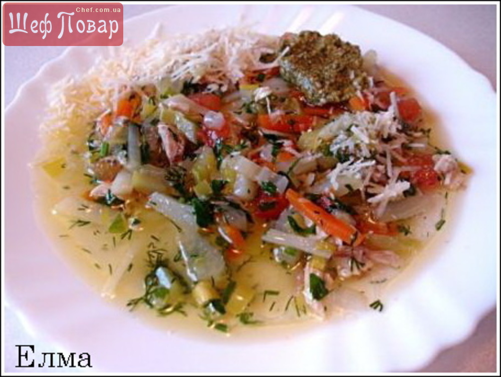 Минестроне по-итальянски с соусом песто. А по-нашему: густой овощной суп!