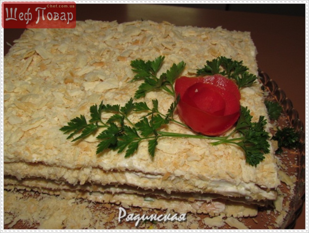 Закусочный рыбный торт «Наполеон» из коржей — рецепт с фото пошагово