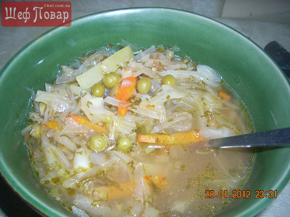 Суп овощной с зелёным горошком