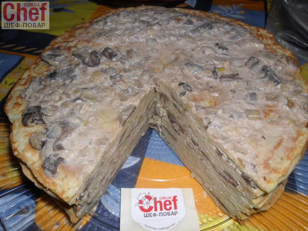 Блинный торт с грибами